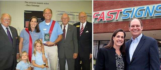Two images of Mark and Shawn Glenn, one outside of a FASTSIGNS building